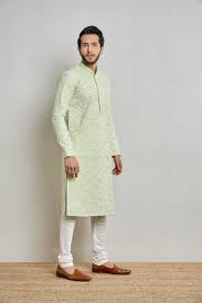 Benzer Pista Green Cotton Silk Kurta Set |ME-KC-086 – Benzerworld