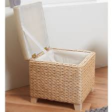Pouf Osier Dim 40x40x40 Cm Osier De Couleur Gris Beige Et Assise De Couleur Beige Pouf Osier Pouf Rangement Pouf Coffre
