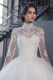High Neck Iiiusion Lace Back Sweep Train Wedding Gown Uniqistic Com Sheer Wedding Dress Wedding Dresses Lace Ballgown Lace Ball Gowns