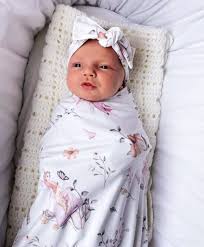 Newborn Baby Girl Swaddle Wrap Set With Bow. Floral Receiving Blanket –  www.minkymyles.com