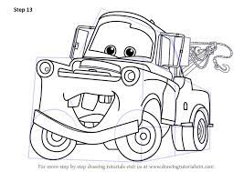 Step By Step How To Draw Tow Mater From Cars Drawingtutorials101 Com Cartoon Car Drawing Lightning Mcqueen Drawing Car Cartoon