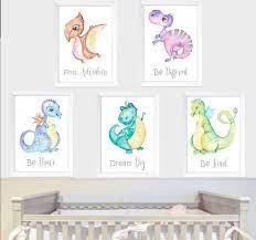 Dinosaurs Dragons Nursery Prints Set Watercolour Cute Etsy Baby Dinosaur Nursery Dinosaur Baby Room Dragon Nursery