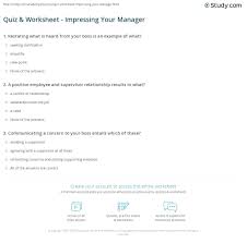 Worksheets are , restating and summarizing s, newtons laws practice problems, percents, 13. Quiz Worksheet Impressing Your Manager Study Com