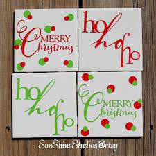 Holiday Coaster Set Ho Ho Ho Merry Christmas By Sonshinestudios 15 00 Holiday Coasters Christmas Coasters Diy Xmas Gifts