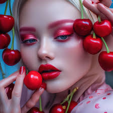Art, cherry girl, makeup, aesthetics, high detail, professional shooting" —  image created in Shedevrum