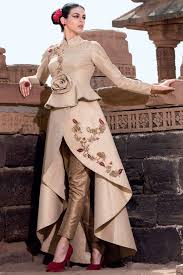 Beige Nice Brocade Indowestern Outfit Gc1093 Western Dresses Fashion Fashion Dresses