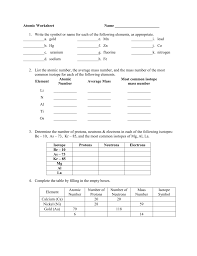 atomic worksheet