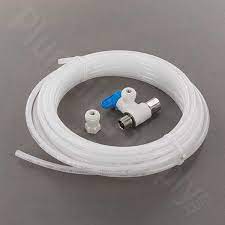 Braided stainless steel wrapped around reinforced braided pvc with brass hex connector nuts. Quick Connect Ice Maker Kit By John Guest