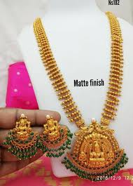 Beautiful One Gram Gold Long Haaram With Lakshmi Devi Pendant Designer 1gram Gold Jewelry P Pearl Jewelry Necklace Gold Jewelry Fashion Gold Necklace Designs