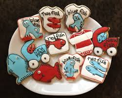 Dr Seuss Baby Shower Decorated Sugar Cookies One Fish Two Fish Blue Fish Red Fish Baby Shower Cookies Seuss Baby Shower Dr Seuss Baby Shower
