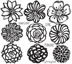 Flower Clipart Hand Drawn Flower Outline Digital Stamp Etsy Flower Outline Hand Drawn Flowers Flower Doodles