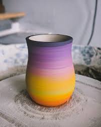 Sunset Mug Work In Progress With Amaco Underglaze Pottery Glazes For Pottery Pottery Painting Designs Ceramics Ideas Pottery