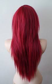 Red Wig Emo Wig Wine Red Straight Wig With Side Bangs Lace Etsy Long Red Hair Red Wigs Hair Styles