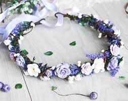 Lavender Flower Crownpurple Floral Crownwedding Hair Wreath Etsy Purple Floral Crown Floral Crown Wedding Flower Headband Wedding