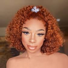Ginger Color Short Curly Bob Wigs Natural Hairline Baby Hair Around  13"X4"/13"X6" Swiss Lace Front Wig Virgin Brazilian Hair Curly Wigs