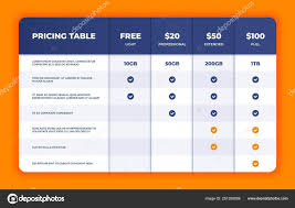 Comparison Table Price Chart Template Business Plan