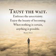 The process of applying for life insurance has a simple goal: Quot Trust The Wait Embrace The Uncertainty Enjoy The Beauty Of Becoming When Nothing Is Certain Anything Is Possi Wisdom Quotes Motivational Quotes Words