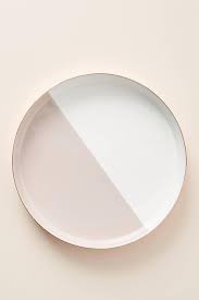 Enamel flowers bright round serving tray metal, status: Round Pastel Pink White Enamel Tray