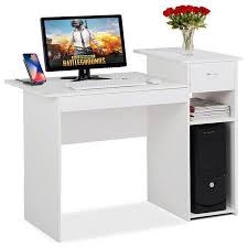 White Compact Computer Desk With Drawer And Shelf Small Spaces Home Office Furniture Walmart Com White Computer Desk Small Office Furniture Small Computer Desk
