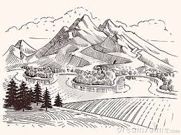 Paysage De Montagne De Dessin Au Crayon Illustration De Vecteur De Montagnes Et De Sapins De Cr Dessin Paysage Noir Et Blanc Croquis De Paysage Dessin Montagne