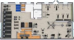 Autocad drawing of a well planned fitness gym situated on first floor showing layout plan with dedicating zoning like reception area, exercise area, yoga and aerobics area, strengthening area, cardio area, toilets, small cafe, manager cabin, small office block with all machine and equipment. Gym Floor Plan Gym Architecture Gym Design Interior Gym Interior