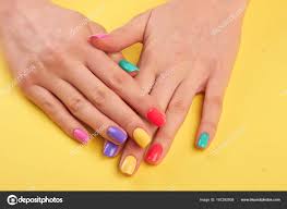Woman Nails Painted In Different Colors Stock Photo C Denisfilm