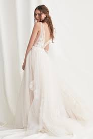If You Want To Reveal A Little Skin But Not Too Much A Lush Gown Of Illusion Tulle Laid Over With Wildf V Neck Wedding Dress Watters Bridal Wedding Dress Backs