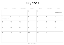 July 2021 calendar printable is a perfect tool that helps in outlining the best plans. July 2021 Printable Calendar With Holidays