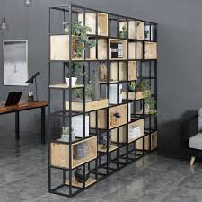 Industrial Wind Solid Wood Shelf Partition Porch Wrought Iron Screen Shelf Home Simple Office Partition Bookcase Rumah Rak Desain