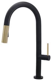 (64) — write a review. Single Handle Pull Down Sprayer Kitchen Faucet In Matte Black Gold Finish Transitional Kitchen Faucets By Stylish International Inc K 141g Houzz