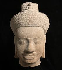 Impressive Red sandstone head of a Deity 10th C Khmer Koh Ker Kingdom  Cambodia