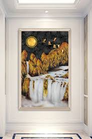 New Chinese Style Golden Landscape Waterfall Entrance Decoration Painting Decors 3d Models Psd Free Download Pikbest Painting Decorative Painting Beautiful Landscape Paintings