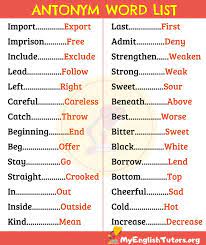 List Of 180 Important Antonyms Examples For Esl Learners My English Tutors Learn English Words English Vocabulary Words Antonyms