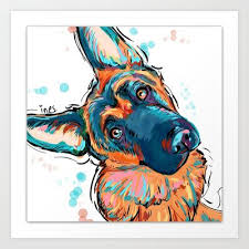 German Shepard Love Art Print By Cartoon Your Memories Society6 German Shepherd Art German Shepherd Painting Dog Art