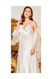 Jeremi 2927 Ceyizlik Ipek Saten Ikili Uzun Gecelik Sabahlikli Takim Krem Trendyol Satin Dresses Night Gown Fashion