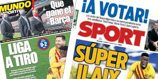 El empate entre el barca y el atleti y la oportunidad del madrid de tomar la delantera por laliga, en portadas. Barca Focused On His Elections And The Shock Of Madrid Today24 News English