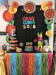 We can help you add a cute and custom touch with personalized balloons, cups, plates, and napkins! Fiesta Themed Graduation Party Diy Graduation Decorations Party High School Graduation Party Decorations Graduation Party Themes