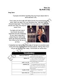<> embed code + share video download video. Rise Up Andra Day Esl Worksheet By Thamara Abad