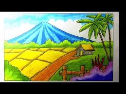 Gambarmewarnai.com ~ koleksi gambar mewarnai pemandangan terbaru kali ini dengan tema mewarnai gambar pemandangan gunung dan sawah. Crayon Menggambar Pemandangan Alam Sawah Youtube