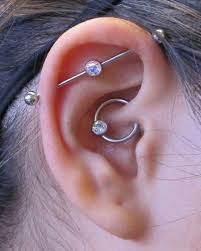 Industrial Piercing With Gem Barbell From Industrial Strength And Daith Piercing With Ca Industrial Piercing Jewelry Earings Piercings Ear Piercings Industrial