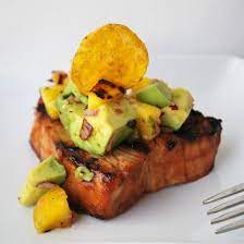 Caribbean Grilled Tuna Steaks With Mango Avocado Salsa Seafood Shellfish Crustacians Recipe Food Seafood Recipes Grilled Tuna Grilled Tuna Steaks