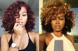You can infuse some natural, lighter colors, or try some vibrant neons and pastels. Caramel And Black Two Tone Short Curly Hair Worn By Black Woman In A White Halter Neck Top Burgundy Red Shor Long Hair Styles Curly Hair Styles Hair Styles