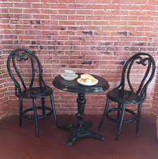 Miniature Cafe Table And Chair Set Black Bistro Table And Chair Set 3 Metal Pieces Dollhouse Miniature Dollh Table And Chair Sets Cafe Tables Bistro Table