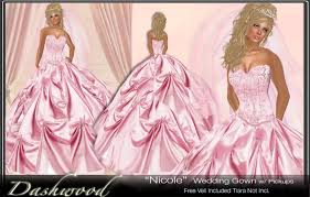 We all want to be princess for a day. Second Life Marketplace Nicole Wedding Gown Fantasy Princess Romantic Wedding Gown Strapless Pink Corset Beaded Wedding Dress Tagfantasy