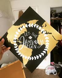 Let The Journey Begins Map Custom Graduation Top Black And Gold Graduation Cap Decoration College Graduation Cap Decoration Diy Graduation Cap