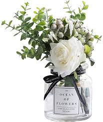 Add moss to cover any wire if needed. Amazon Com Ins Style Vase With Artificial Flower Set 1 Piece Fake Rose Berry Leaf Floral Flower Arrangement Glass Rose White S Furniture Decor