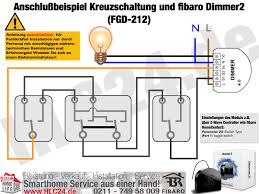 Vom stromstoßschalter aus verlegt man eine leitung zu den tastern, welche durchverbunden werden und eine leitung zu den lampen. Anschlussbeispiel Kreuzschaltung Und Fibaro Dimmer2 Fgd 212 Elektro Elektroinstallation Tipps Und Tricks