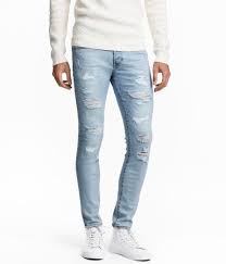 Skinny Low Trashed Jeans Light Denim Blue Men H M Us Ripped Jeans Men Trashed Jeans Ripped Skinny Jeans