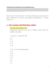 Salah satu rangkaian tes yang wajib diikuti adalah tes psikotes. Pembahasan Soal Aritmatika Dan Logika Ilmusosial Id