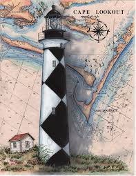 Cape Lookout Sea Chart Light Original Painting 1996 Donna